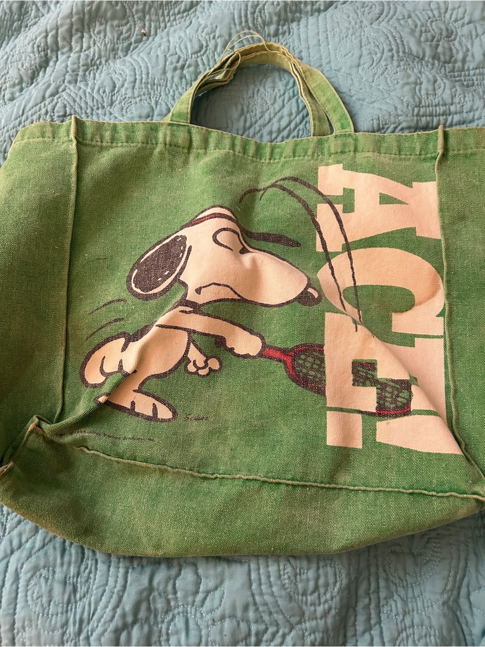 VTG 70s Snoopy Tennis Canvas Tote Bag Ace Butterfly Originals Peanuts Retro Boho